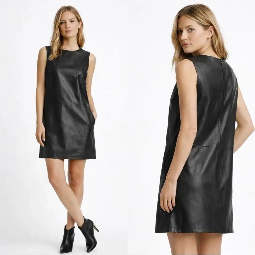 VINCE Black Lamb Leather mini shift dress